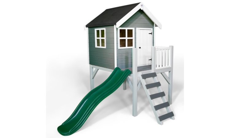 Little Rascals Painted Jasper Wooden Playhouse in Pebble Grey